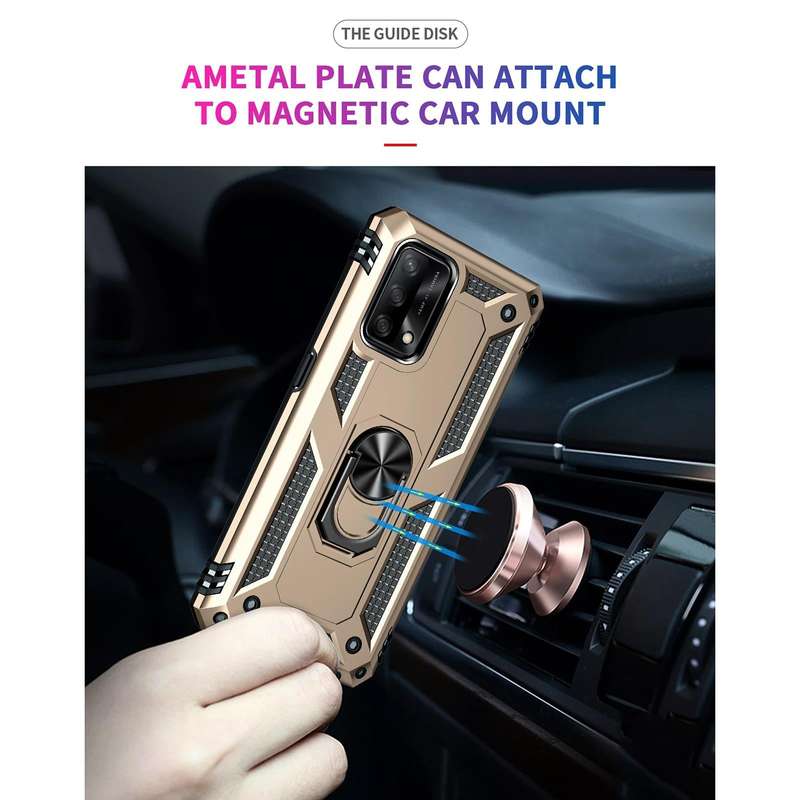 For OPPO A74 4G / F19 Shockproof TPU + PC Protective Case with 360 Degree Rotating Holder(Gold)