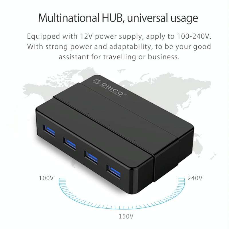 ORICO H4928-U3 ABS High Speed 4 Ports USB 3.0 HUB with 12V Power Adapter for Smartphones / Tablet...