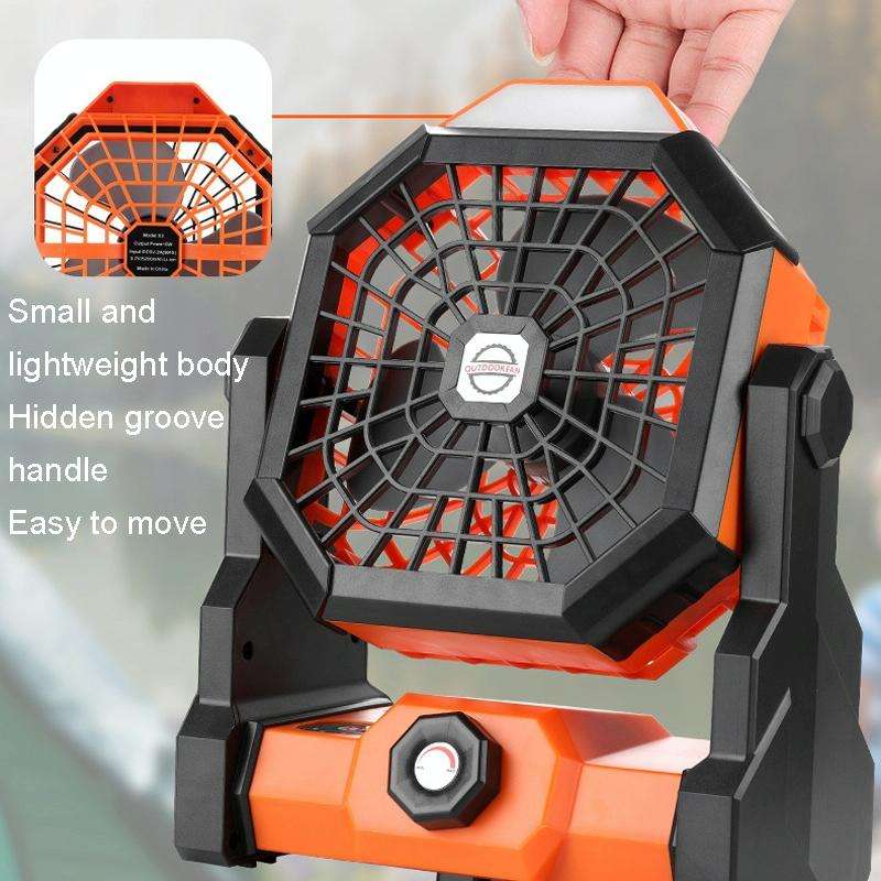 Outdoor Infinitely Variable Speed Portable Large Wind Charging Camping Lighting Fan(Black Green)