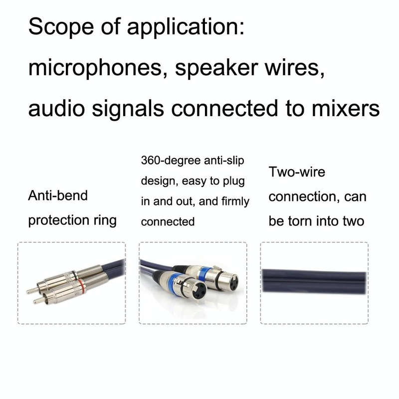2RCA Male 2XLR Caron Female Speaker Audio Balance Cable, Length:0.5m