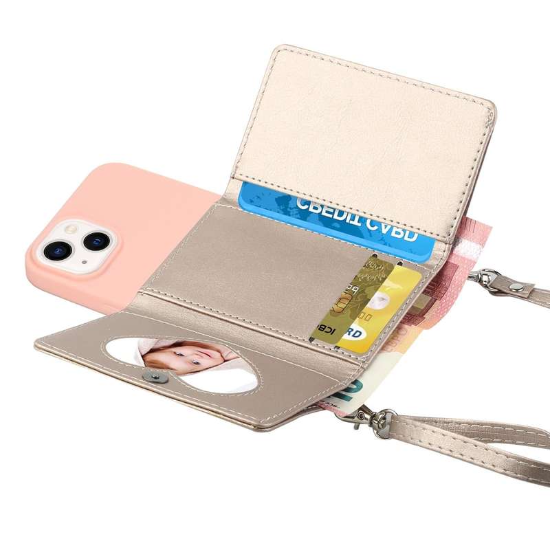 For iPhone 14 Crossbody Lanyard Wallet Card Bag Phone Case(Pink)