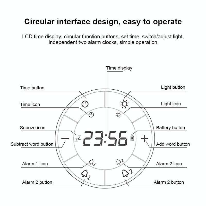 Simple Home Creative Multi-function Charging Stepless Dimming Alarm Clock Night Light(Gray)