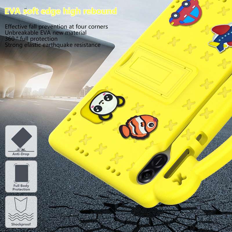 For Honor Pad X9 Handle Kickstand Children EVA Shockproof Tablet Case(Yellow)