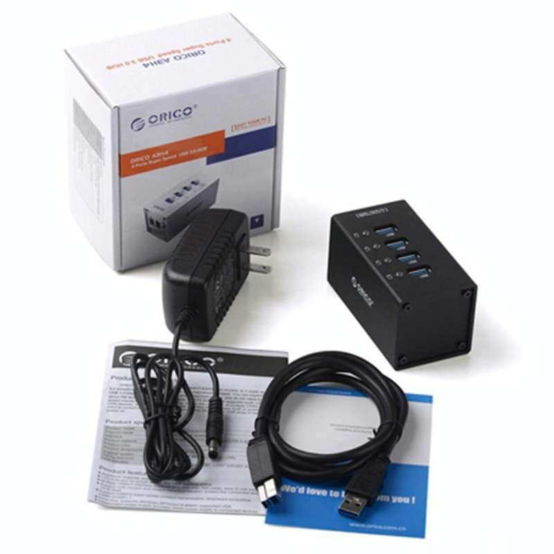 ORICO A3H4 Aluminum High Speed 4 Ports USB 3.0 HUB with 12V/2.5A Power Supply for Laptops(Silver)