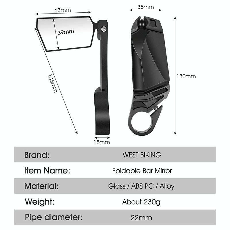 WEST BIKING Bicycle Handlebar Folding Mirror(Black)
