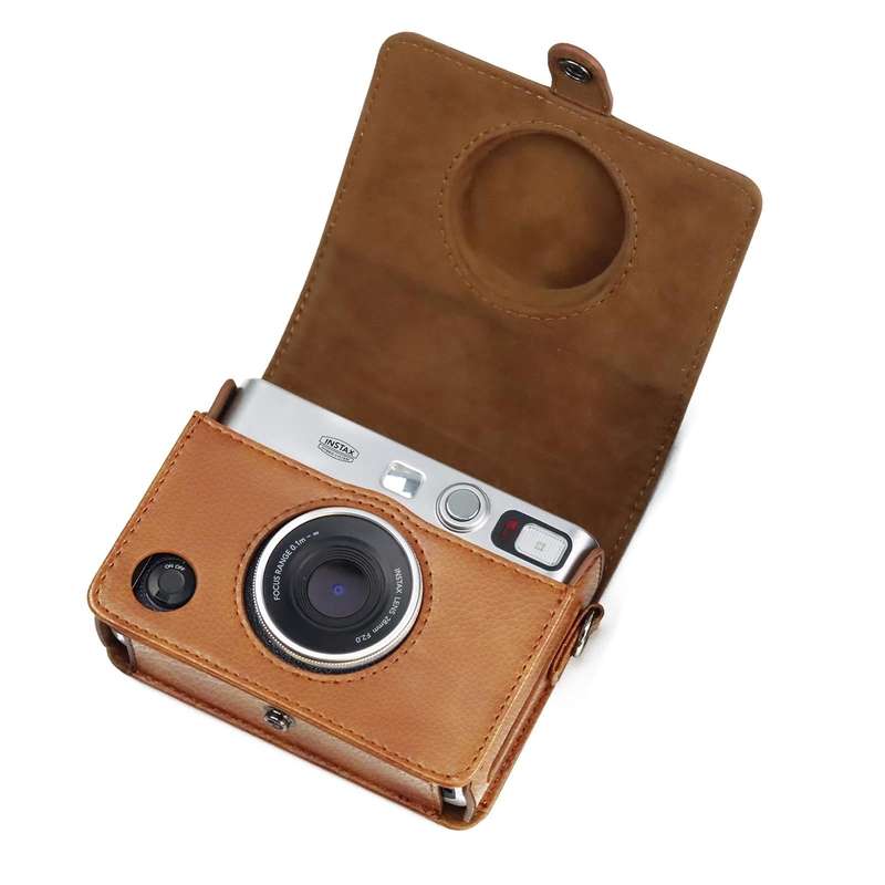 Retro Full Body Camera PU Leather Case Bag with Strap for FUJIFILM instax mini Evo(Brown)
