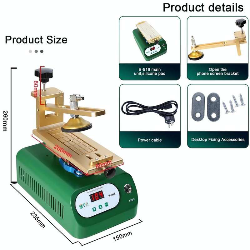 BEST B-918A 7 inch 220V Vacuum Pump LCD Screen Rotary Heating Platform Separator, EU Plug