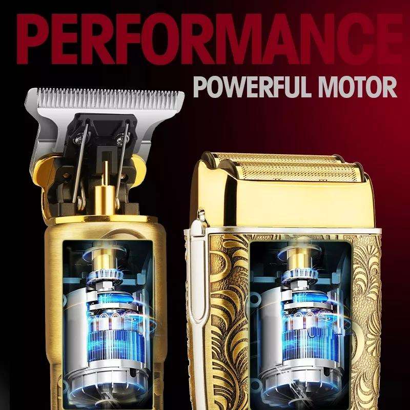 Men Bald Haircut 2 In 1 Electric Hair Clipper Waterproof Set(Gold)