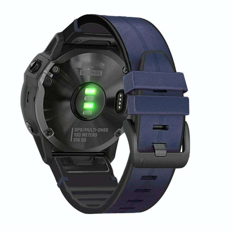 For Garmin Fenix 6 Silicone + Leather Quick Release Watch Band(Blue)