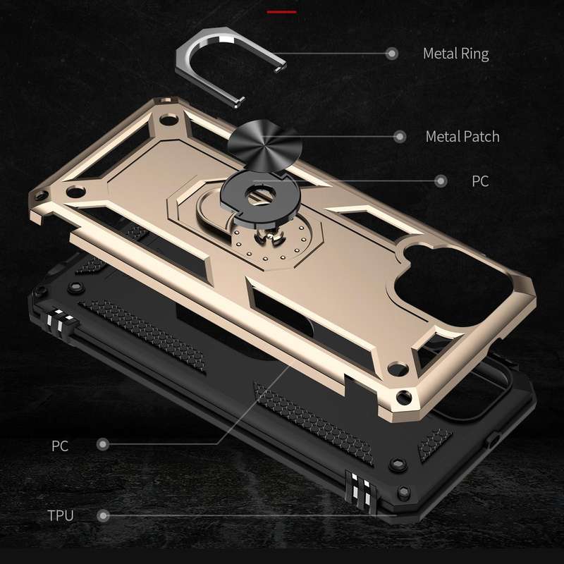 For Samsung Galaxy A22 4G Shockproof TPU + PC Protective Case with 360 Degree Rotating Holder(Gold)