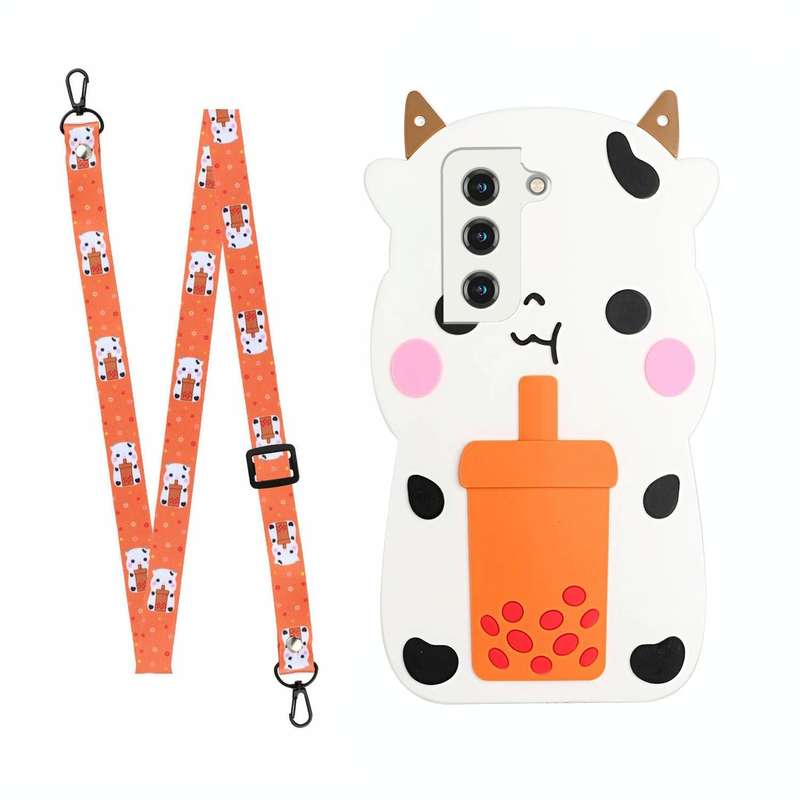 For Samsung Galaxy S22 5G Crossbody Cartoon Silicone Phone Case(Cow)