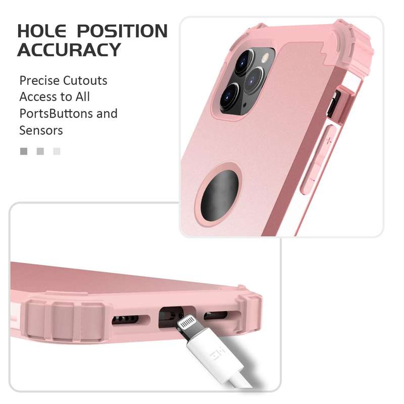 For iPhone 11 Pro Max PC+ Silicone Three-piece Anti-drop Mobile Phone Protective Back Cover(Rose ...