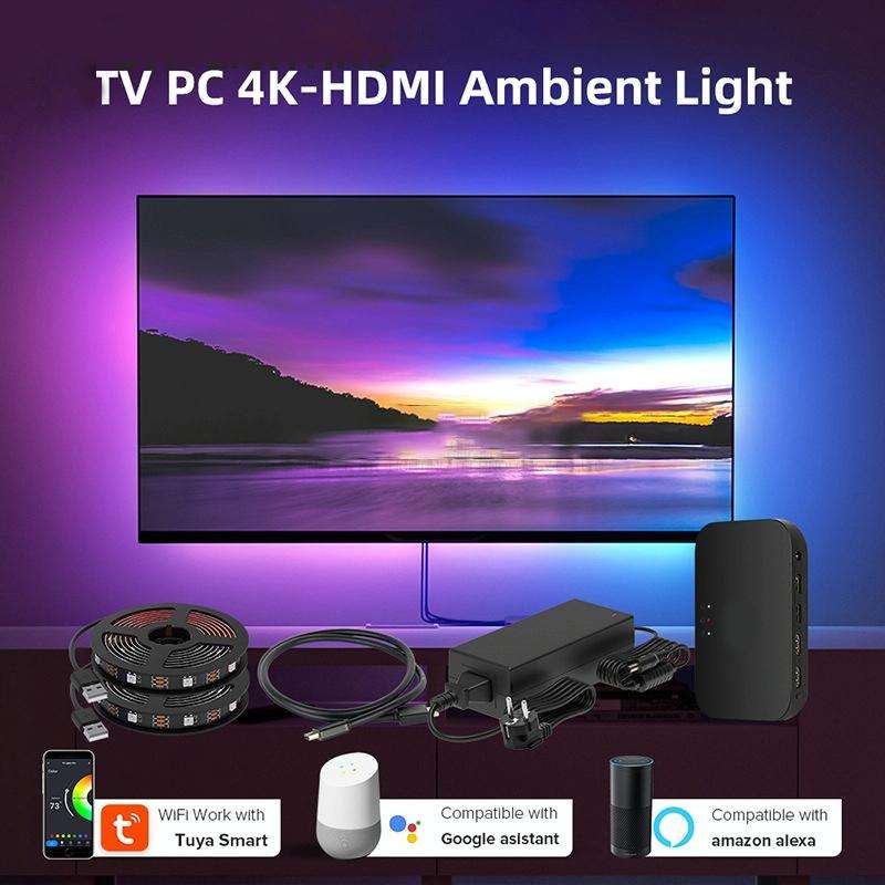 HDMI 2.0-PRO Smart Ambient TV Led Backlight Led Strip Lights Kit Work With TUYA APP Alexa Voice G...
