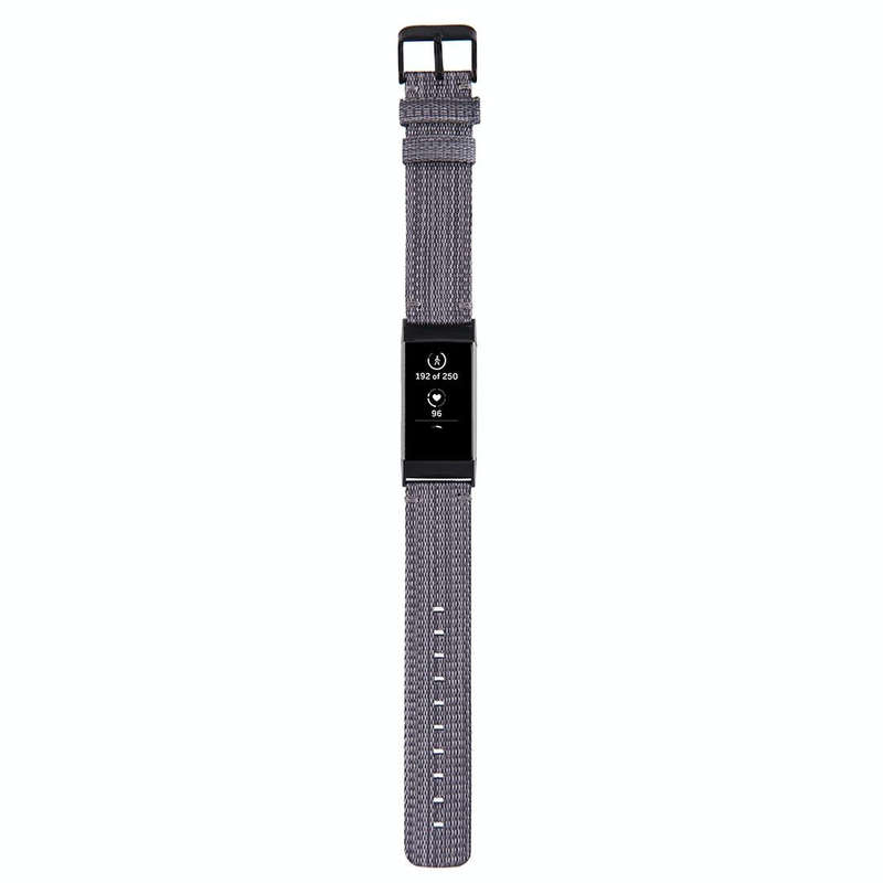 For Fitbit Charge 4 / Charge 3 / Charge 3 SE Stainless Steel Head Grain Nylon Denim Replacement S...