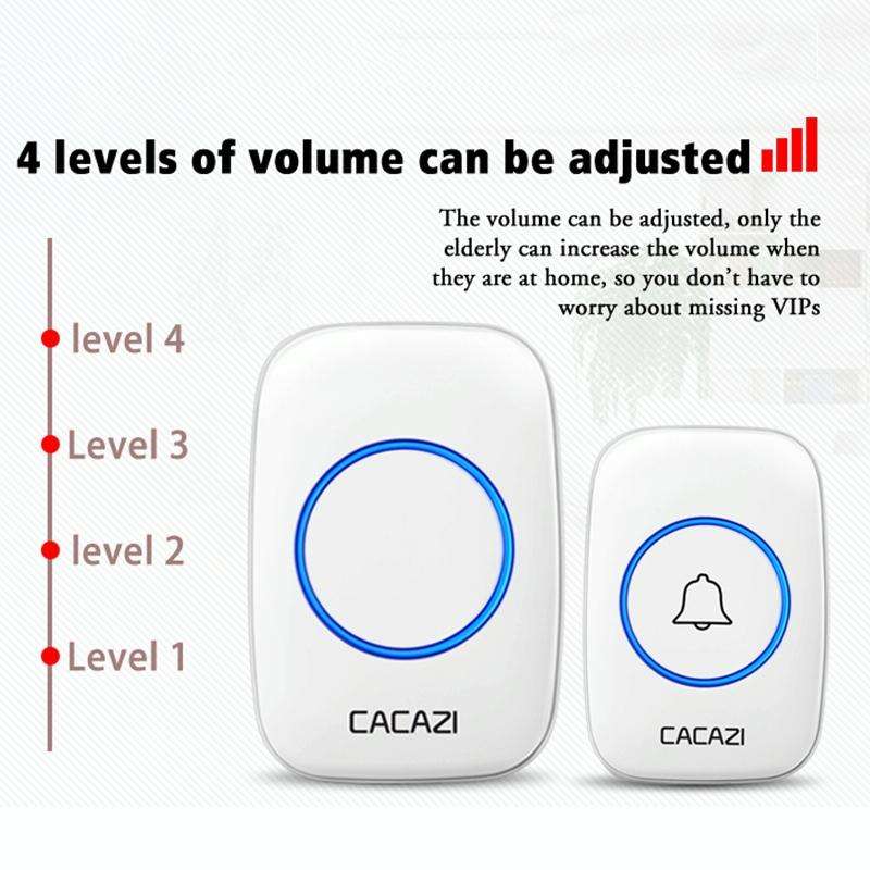 CACAZI A10DC 1 To 2 Battery Type Home Smart Waterproof Electronic Wireless Doorbell(White)