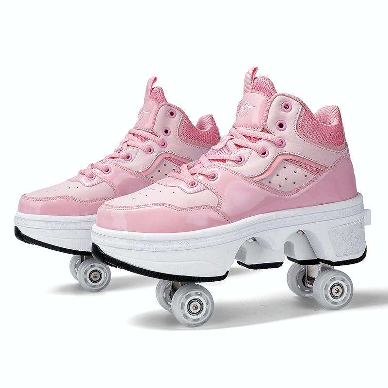 DF06 Walking Shoes Four-wheel Retractable Roller Skates, Size:39(Pink)