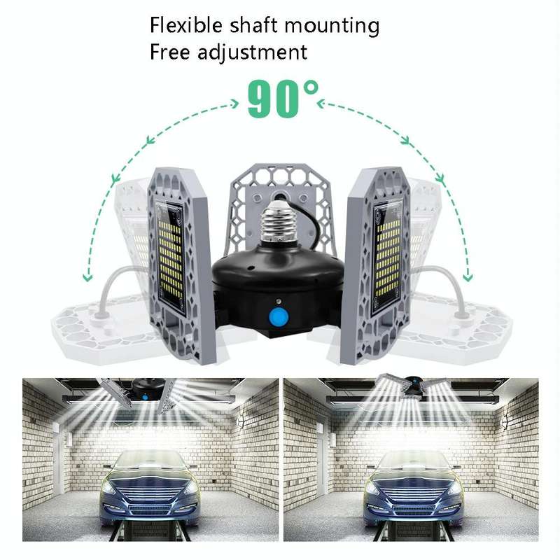 60W LED Industrial Mining Light Waterproof Light Sensor Folding Tri-Leaf Garage Lamp(White Light)