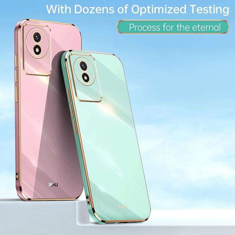 For vivo Y02 4G XINLI Straight 6D Plating Gold Edge TPU Phone Case(Celestial Blue)