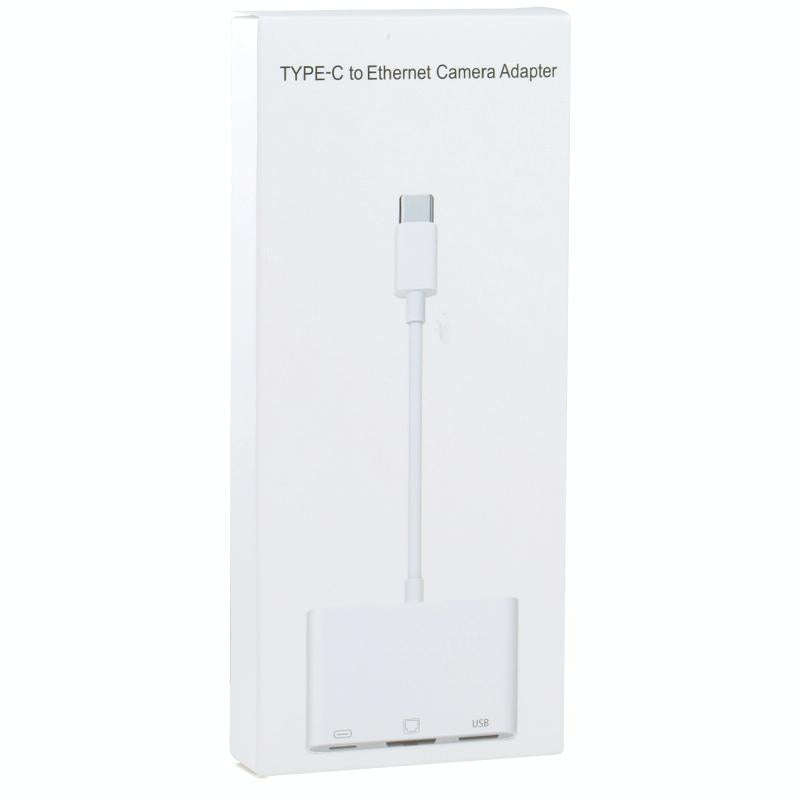 NK-107 TC 3 in 1 USB-C / Type-C Male to USB + Ethernet + Type-C Power Female Adapter