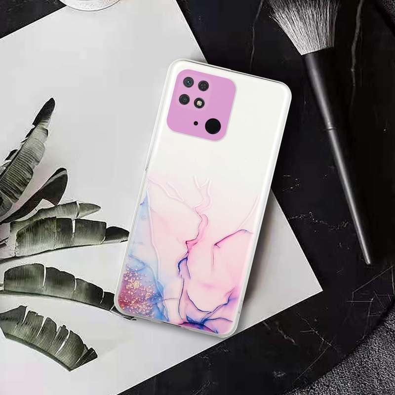 For Xiaomi Redmi 10C Hollow Marble Pattern TPU Precise Hole Phone Case(Pink)