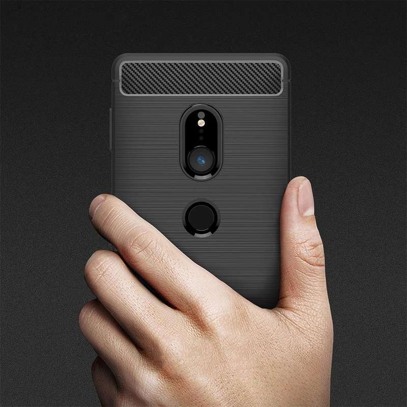 For Sony Xperia XZ2 Brushed Texture Carbon Fiber Shockproof TPU Protective Back Case(Black)
