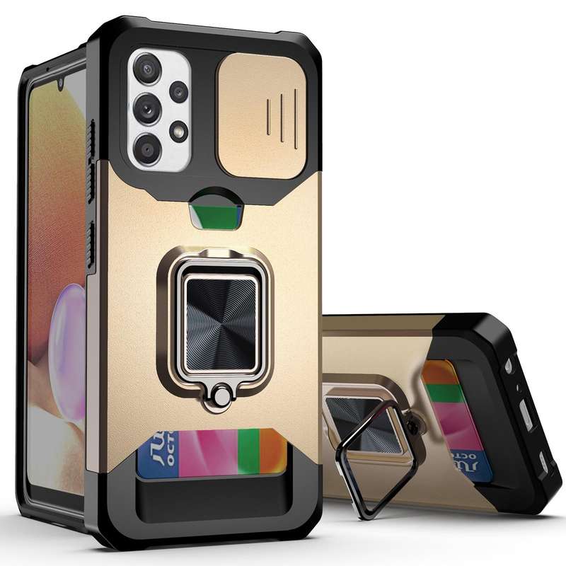 For Samsung Galaxy A32 4G Sliding Camera Cover Design PC + TPU Shockproof Case with Ring Holder &...