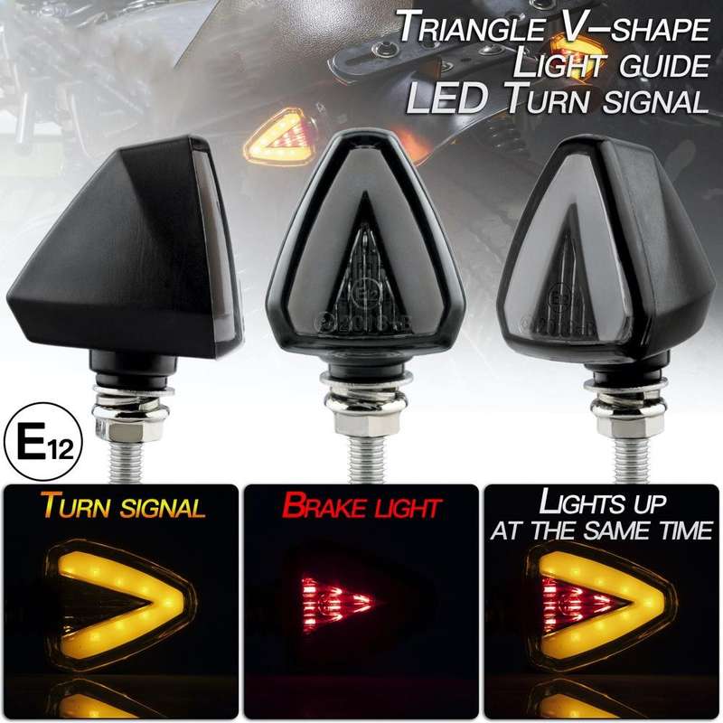 2 PCS KC018A Motorcycle Triangular V-shaped Two-color LED Brake Turn Signal Light