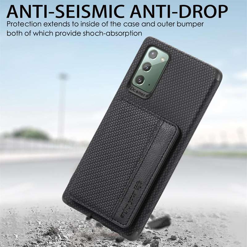 For Samsung Galaxy A71 5G Carbon Fiber Magnetic Card Bag TPU+PU Shockproof Back Cover Case with H...
