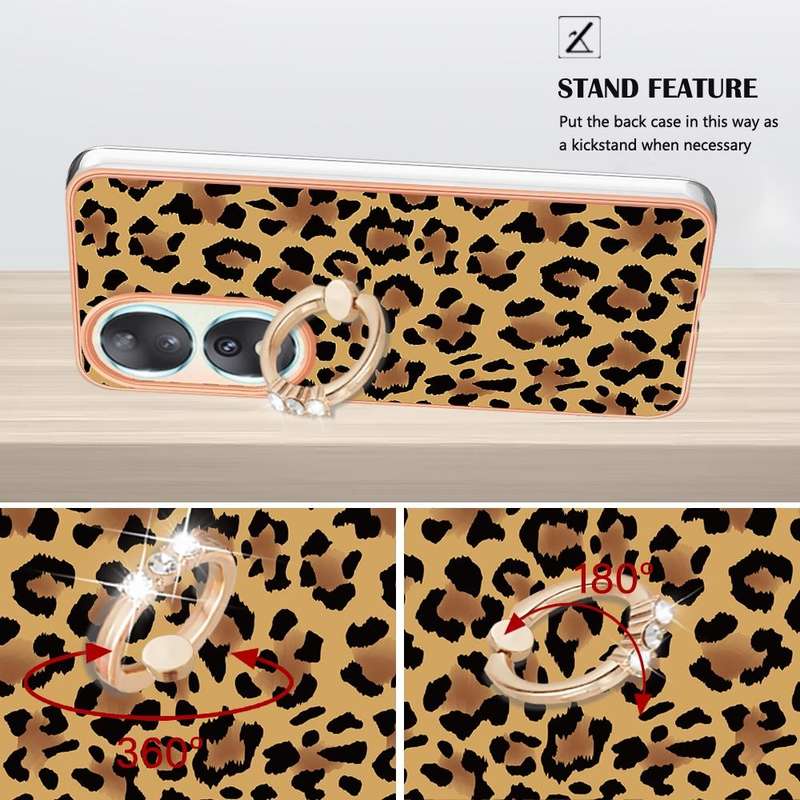 For Honor 90 5G Electroplating Dual-side IMD Phone Case with Ring Holder(Leopard Print)