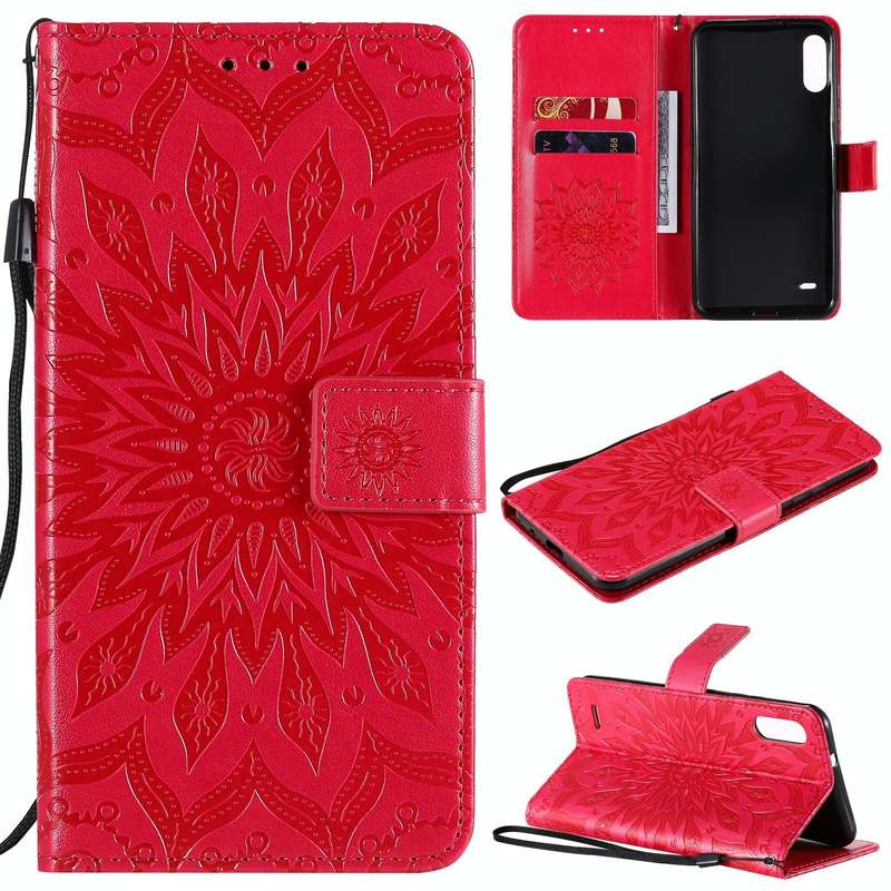 For LG K22 / K22 Plus Sun Embossing Pattern Horizontal Flip Leather Case with Card Slot & Holder ...