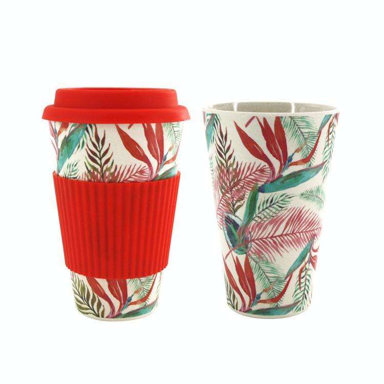 400ML Reusable Bamboo Fibre Coffee Cups Silicone Eco Friendly Travel Coffee Mugs(Red)