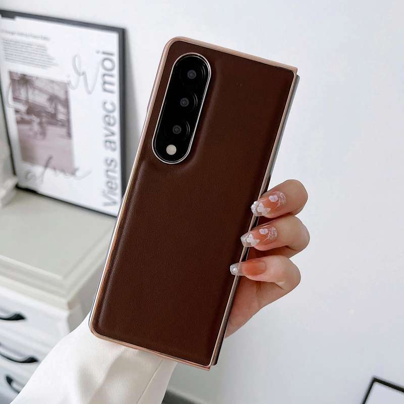 For Samsung Galaxy Z Fold3 5G Genuine Leather Xiaoya Series Nano Plating Phone Case(Coffee)