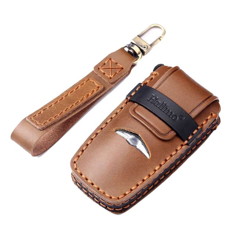 Hallmo Car Cowhide Leather Key Protective Cover Key Case for Hyundai Rohens Genesis 8-button(Black)