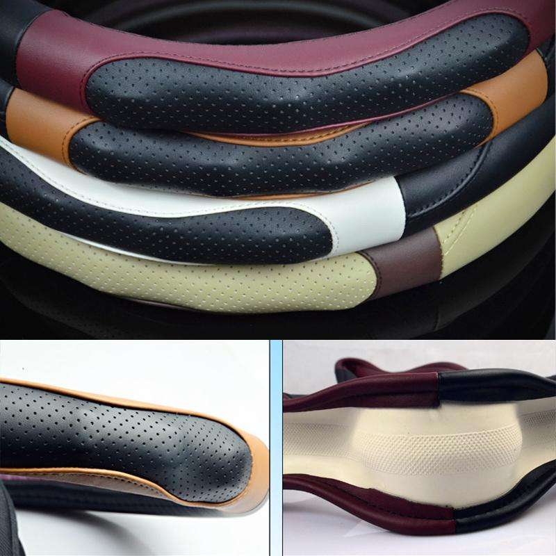 Super Fiber Leather Car Universal Anti-skid Steering Wheel Cover, Diameter: 38cm(Black Win Red)