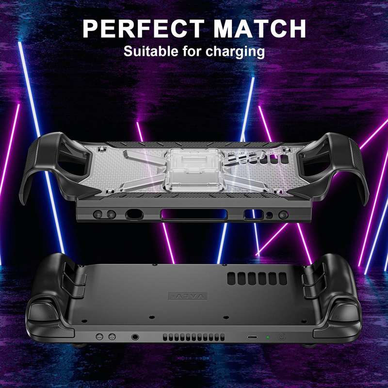 For Steam Deck Shockproof Game Console Case with Holder & Shoulder Strap(Black+Transparent)