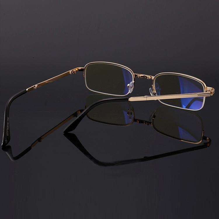 Folding Anti Blue-ray Presbyopic Reading Glasses with Case & Cleaning Cloth, +3.50D(Gold)