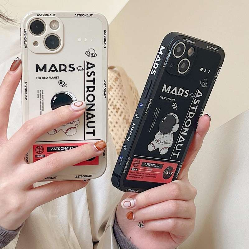 For Samsung Galaxy A02 Astronaut Pattern Silicone Straight Edge Phone Case(Mars Astronaut-Black)