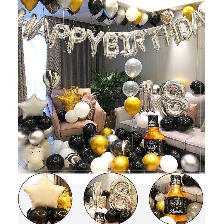 Happy Birthday Girl Boy Aluminum Film Balloon Scene Decoration Set Background Wall Decoration Adu...