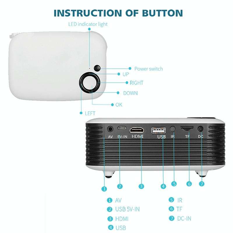 A2000 1080P Mini Portable Smart Projector Children Projector, US Plug(Black)