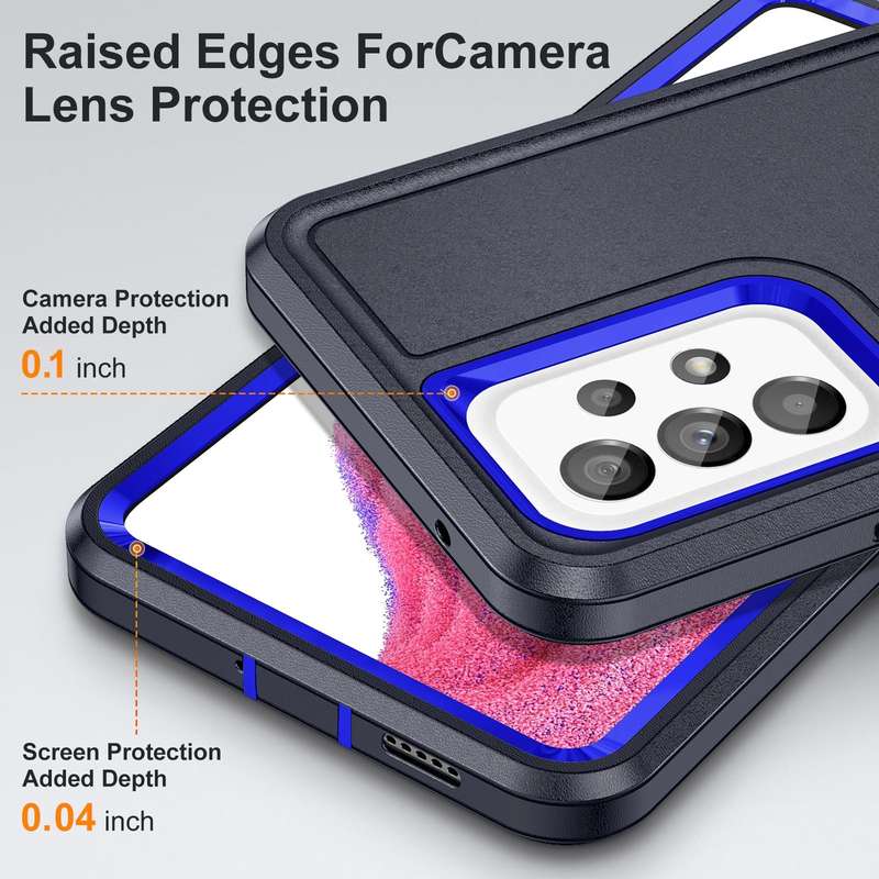 For Samsung Galaxy A53 3 in 1 Rugged Holder Phone Case(Dark Blue+Sapphire Blue)