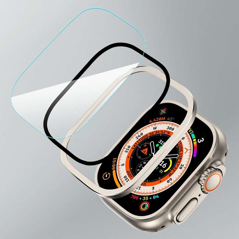 For Apple Watch Ultra 49mm Aluminum Alloy Frame Integrated Tempered Film(Original Color)