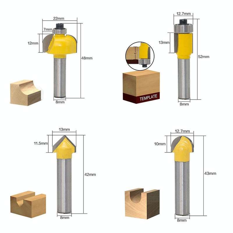 12 PCS / Set Woodworking Engraving Machine Trimmer Cutting Tool, Model: 8 Handle With Wooden Box