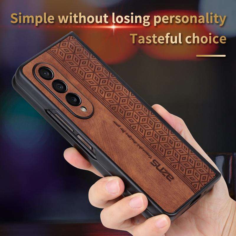 For Samsung Galaxy Z Fold3 5G AZNS 3D Embossed Skin Feel Phone Case(Brown)