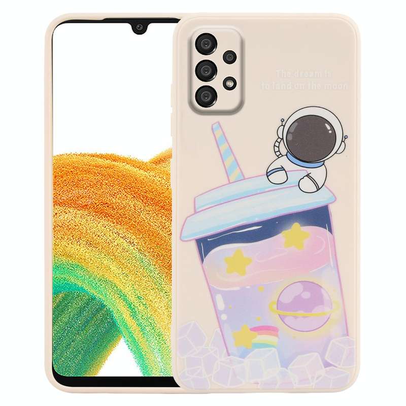 For Samsung Galaxy A33 5G Milk Tea Astronaut Pattern Liquid Silicone Phone Case(White)