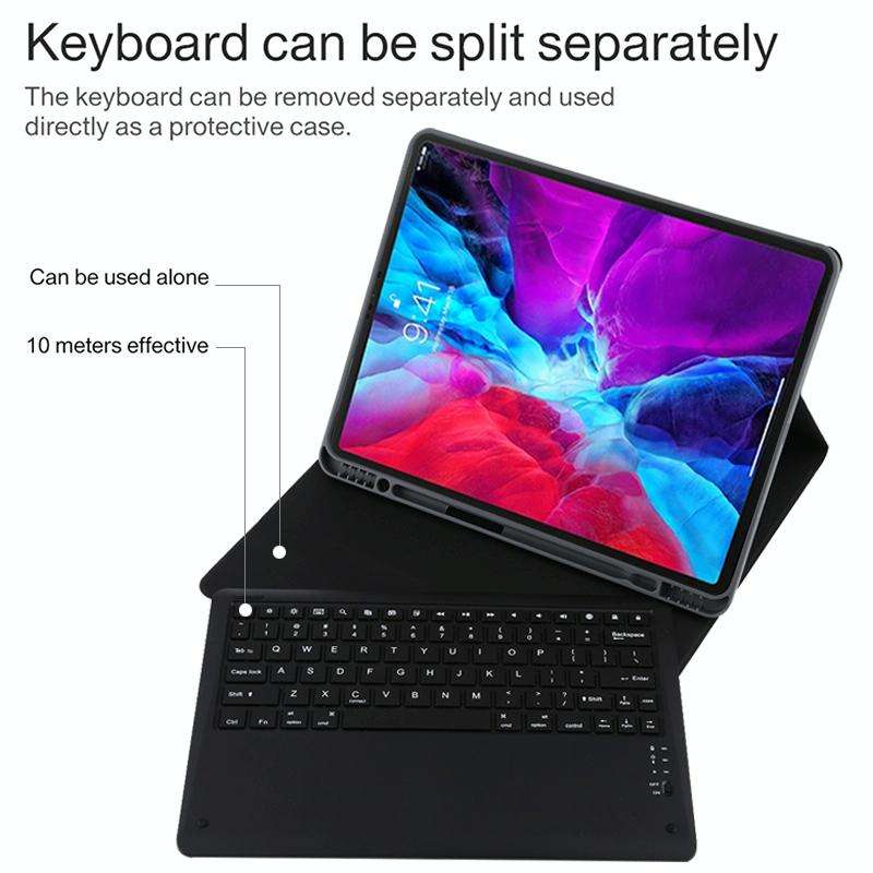 T129 Detachable Bluetooth Black Keyboard Microfiber Leather Tablet Case for iPad Pro 12.9 inch (2...