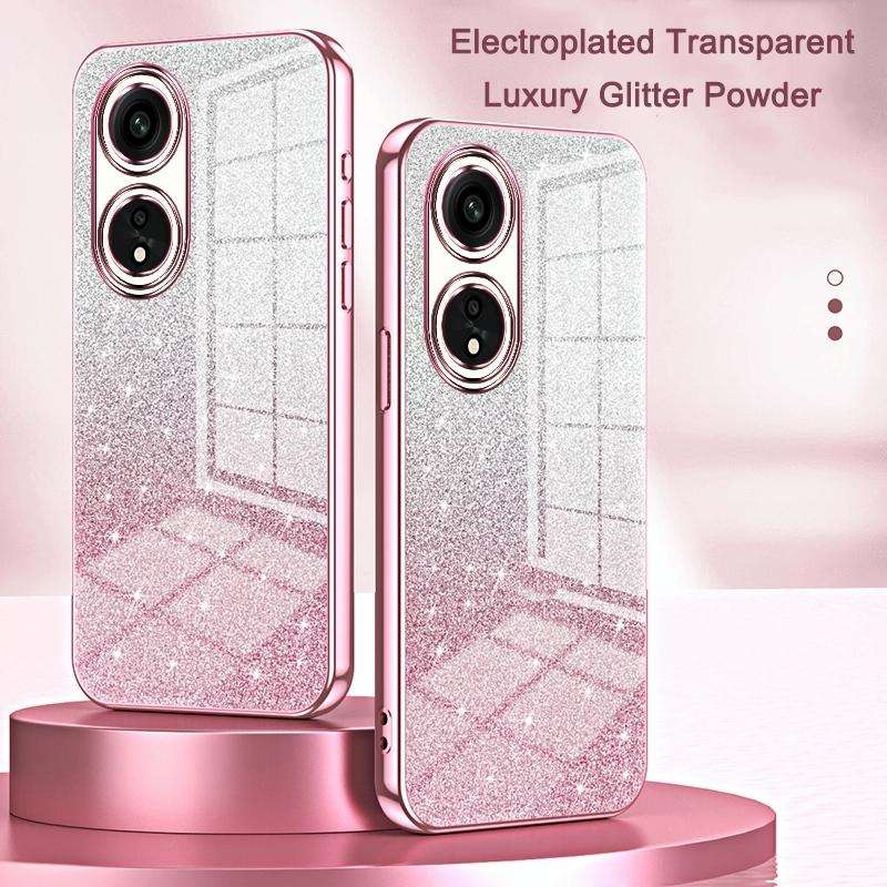For OPPO A16 / A16s / A54s Gradient Glitter Powder Electroplated Phone Case(Pink)