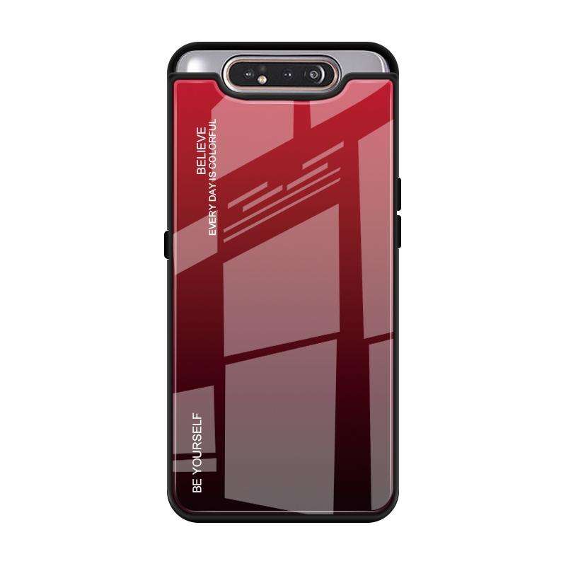 For Galaxy A80 Gradient Color Glass Case(Red)