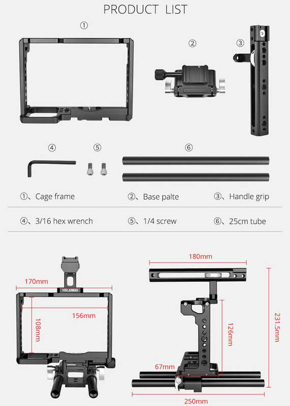 YELANGU C18 YLG0915A-C Video Camera Cage Stabilizer with Handle & Rail Rod Mount for Panasonic Lu...