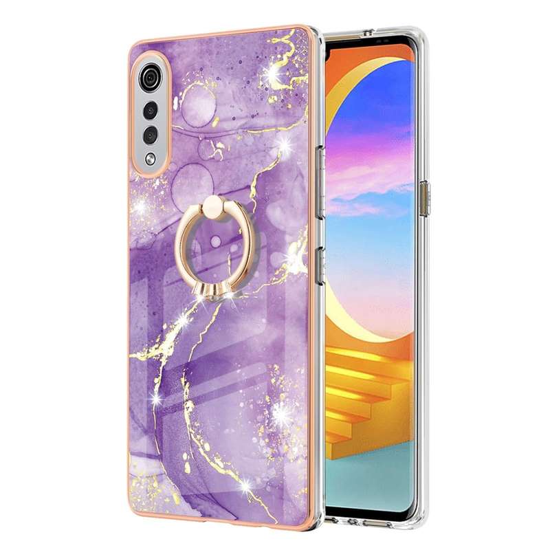For LG Velvet 4G & 5G / G9 Velvet Electroplating Marble Pattern IMD TPU Shockproof Case with Ring...