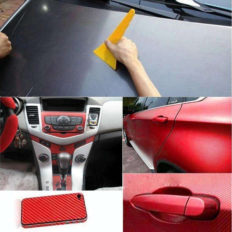 Car Decorative 3D Carbon Fiber PVC Sticker, Size: 152cm x 50cm(Red)